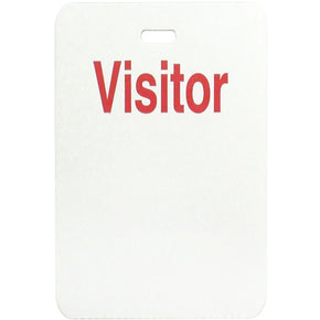 Slotted non-expiring badge (handwritten) with printed "VISITOR"