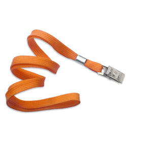 Orange 3/8" (10 mm) Lanyard with Nickel-Plated Steel Bulldog Clip