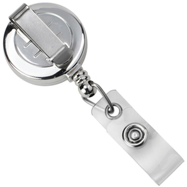 Chrome Round Badge Reel with Strap and Slide Clip - IDenticard Canada