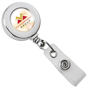 Chrome Round Badge Reel with Strap and Slide Clip