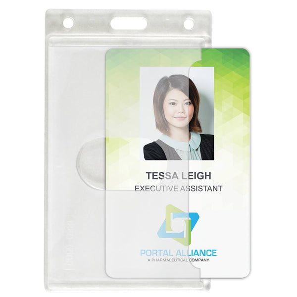 Clothing-Friendly Flexible Badge Holder, Credit Card Size Vertical