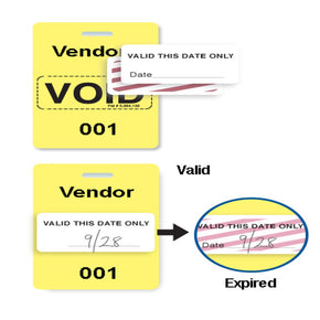 Reusable Yellow Plastic Void Badge with Printed "VENDOR"