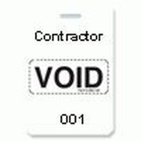 Reusable White Plastic Void Badge with Printed "CONTRACTOR"