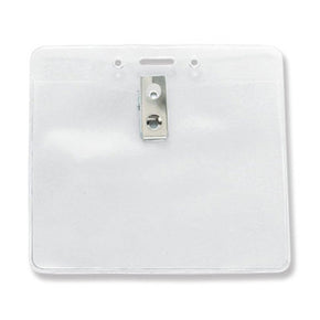 Clear Vinyl Horizontal Badge Holder with Clip and Slot and Chain Holes, 4" x 3.3"