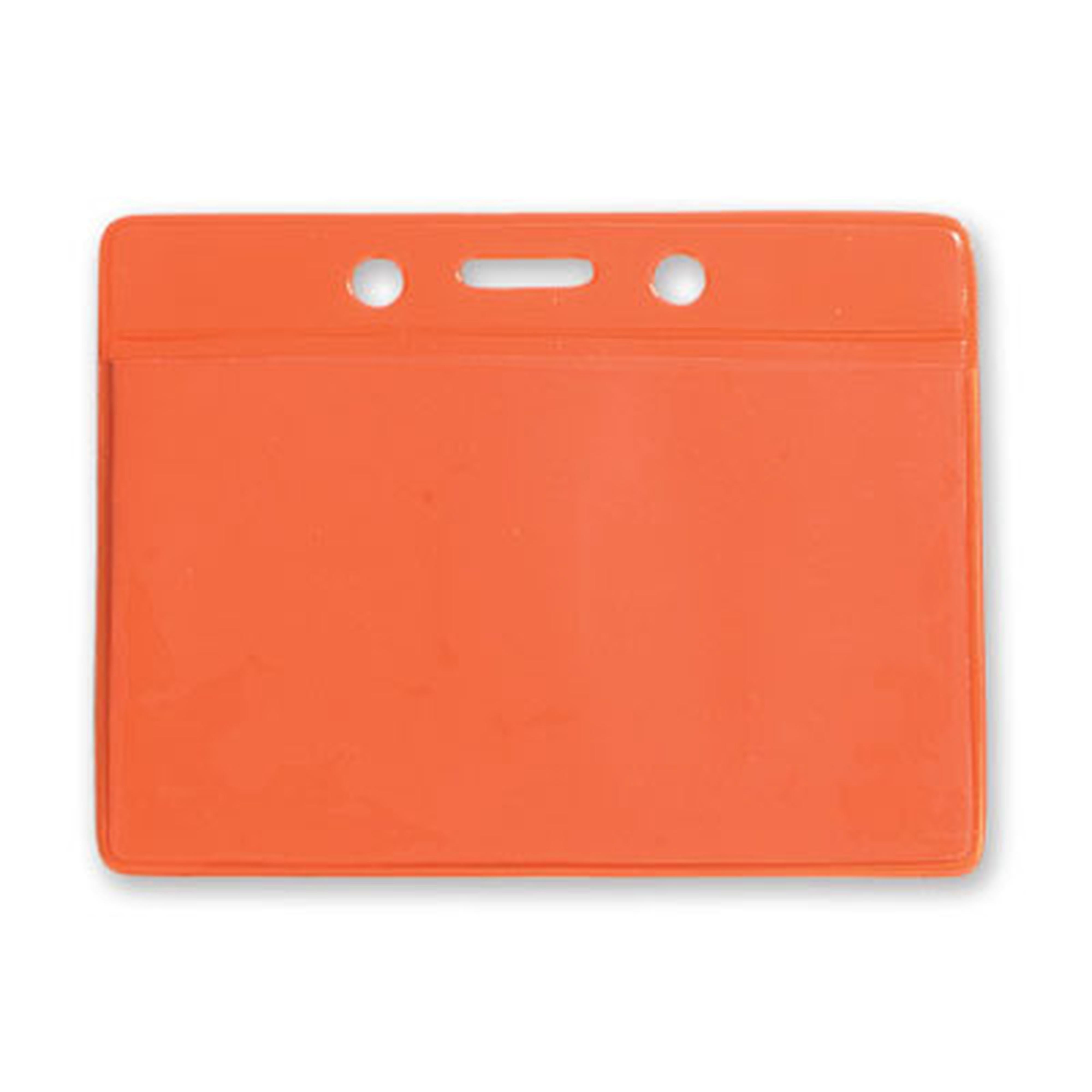 Clear Vinyl Horizontal Badge Holder with Orange Color Back, 3.5 x 2.13