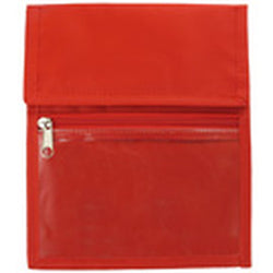 Nylon and Vinyl Vertical Credential Wallet with hooks, red, multiple dimensions