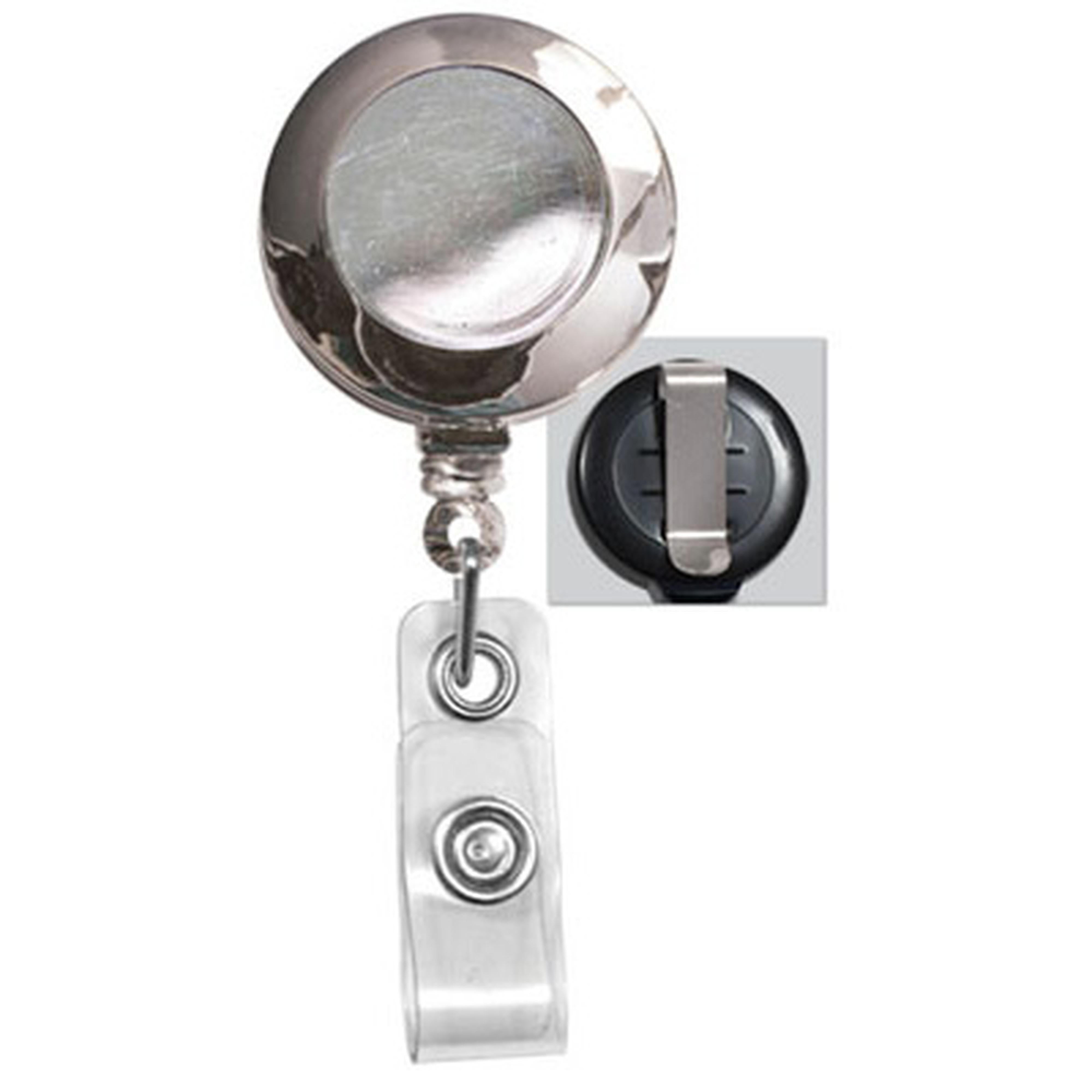 Chrome, Plastic Badge Reel with Clear Vinyl Strap & Belt Clip - IDenticard  Canada