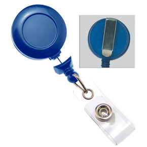 Navy Blue No-Twist Badge Reel with Clear Vinyl Strap & Belt Clip