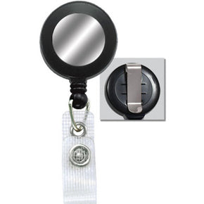 Black Badge Reel with Silver Sticker, Reinforced Vinyl Strap & Belt Clip