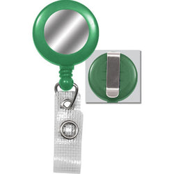 Green Badge Reel with Silver Sticker, Reinforced Vinyl Strap & Belt Clip