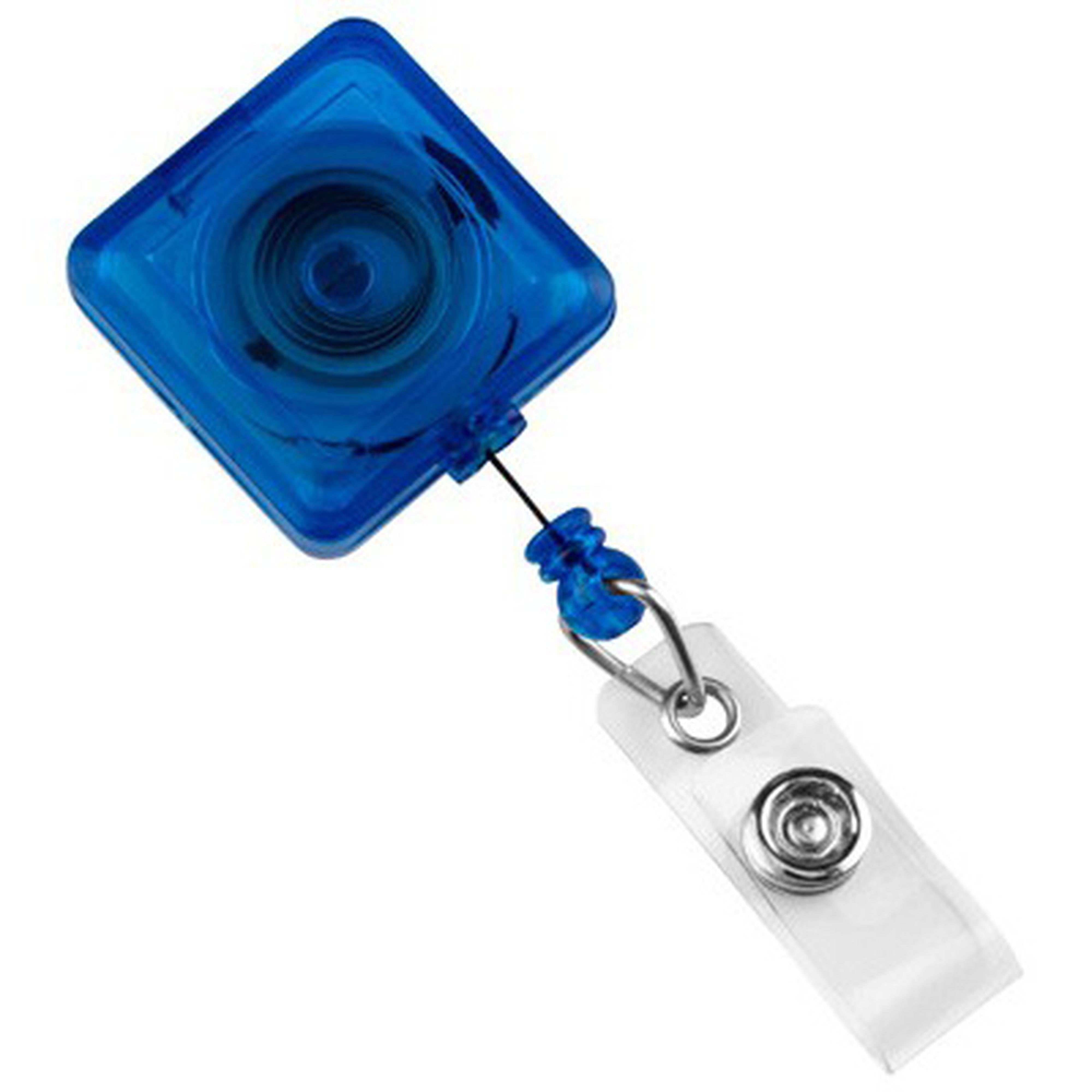 Blue Square Badge Reel with Clear Vinyl Strap & Belt Clip - IDenticard  Canada
