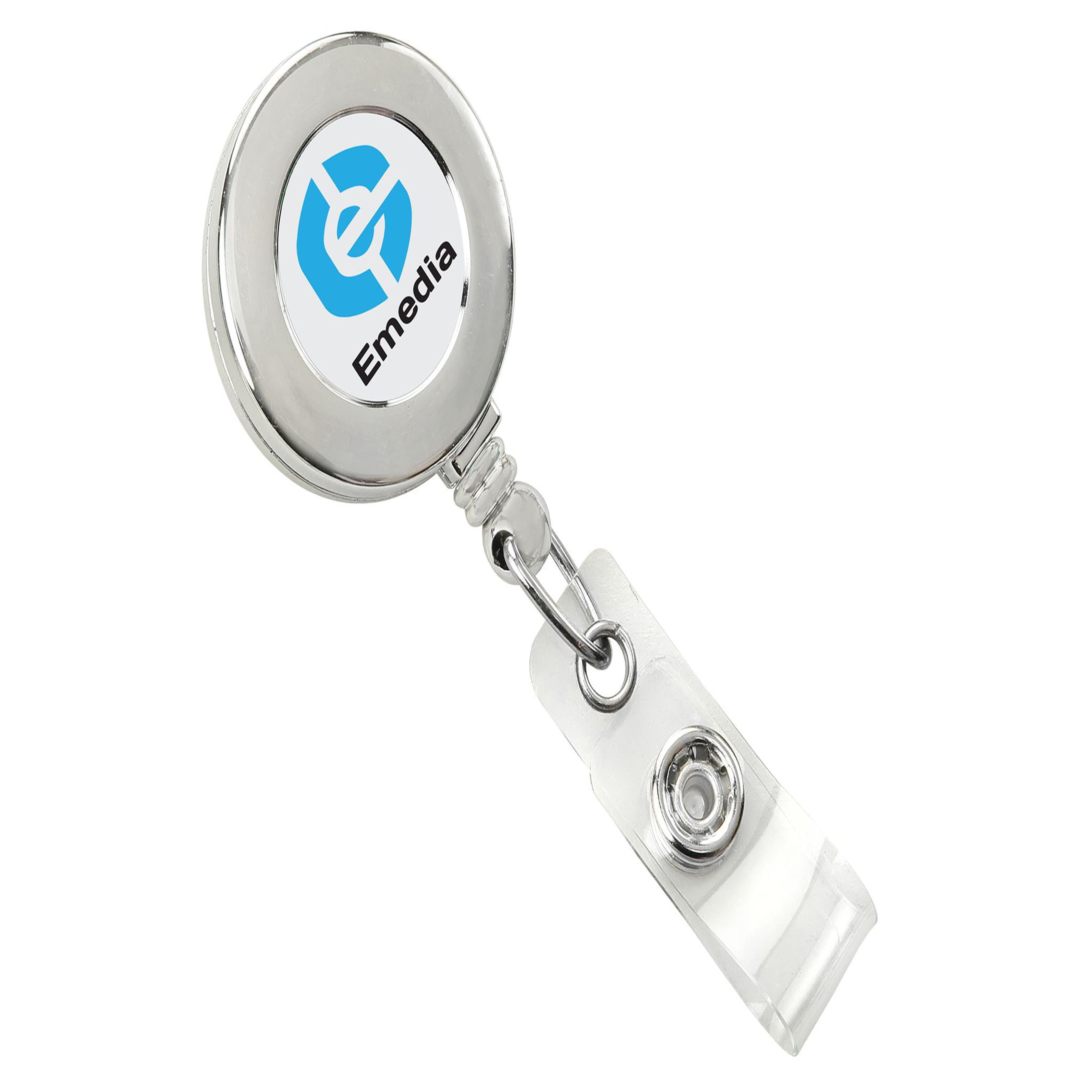 Chrome (Plastic) Badge Reel with Clear Vinyl Strap & Spring Clip -  IDenticard Canada