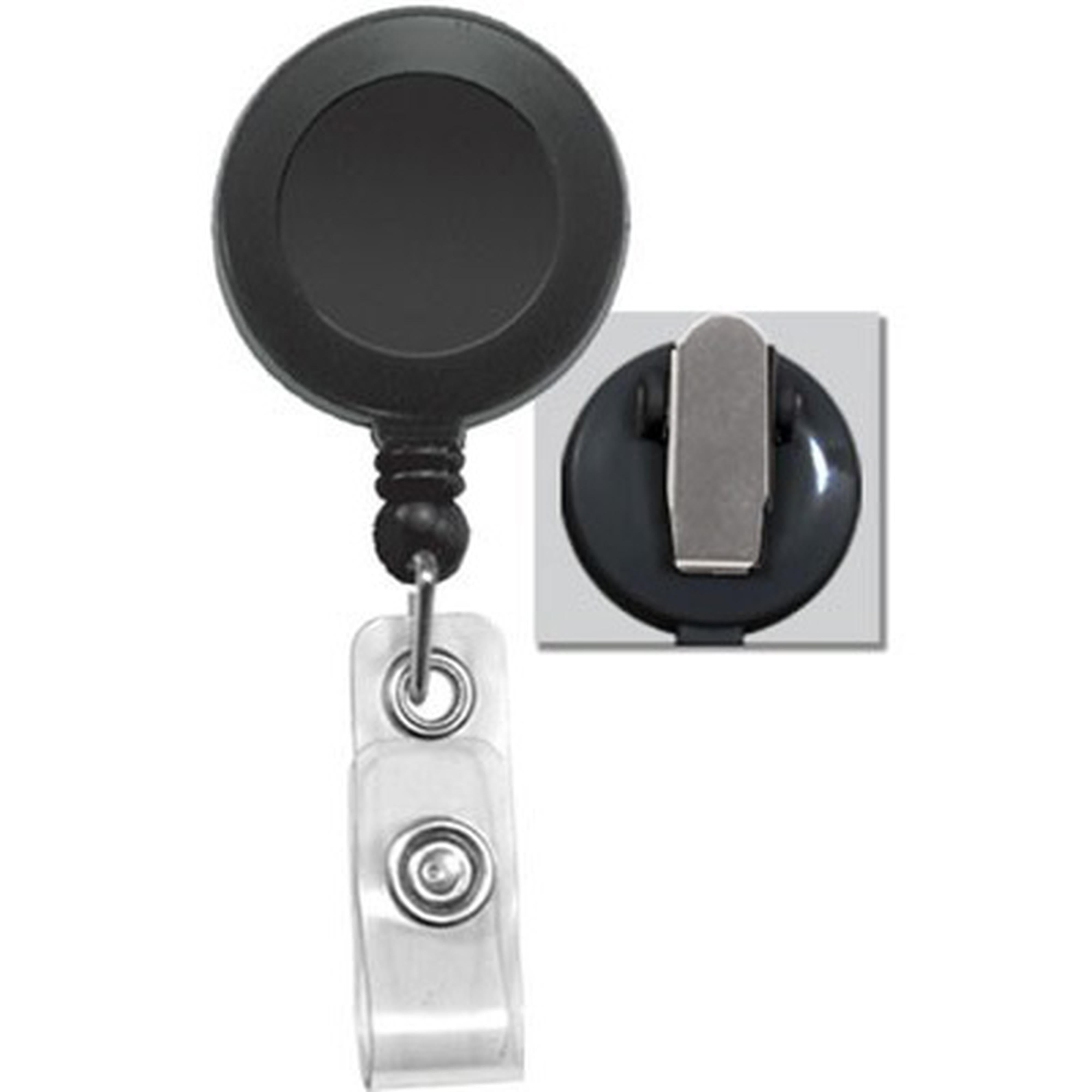 Black Round Badge Reel with Clear Vinyl Strap & Spring Clip