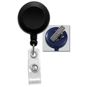 Black Round Badge Reel With Strap And Swivel Clip