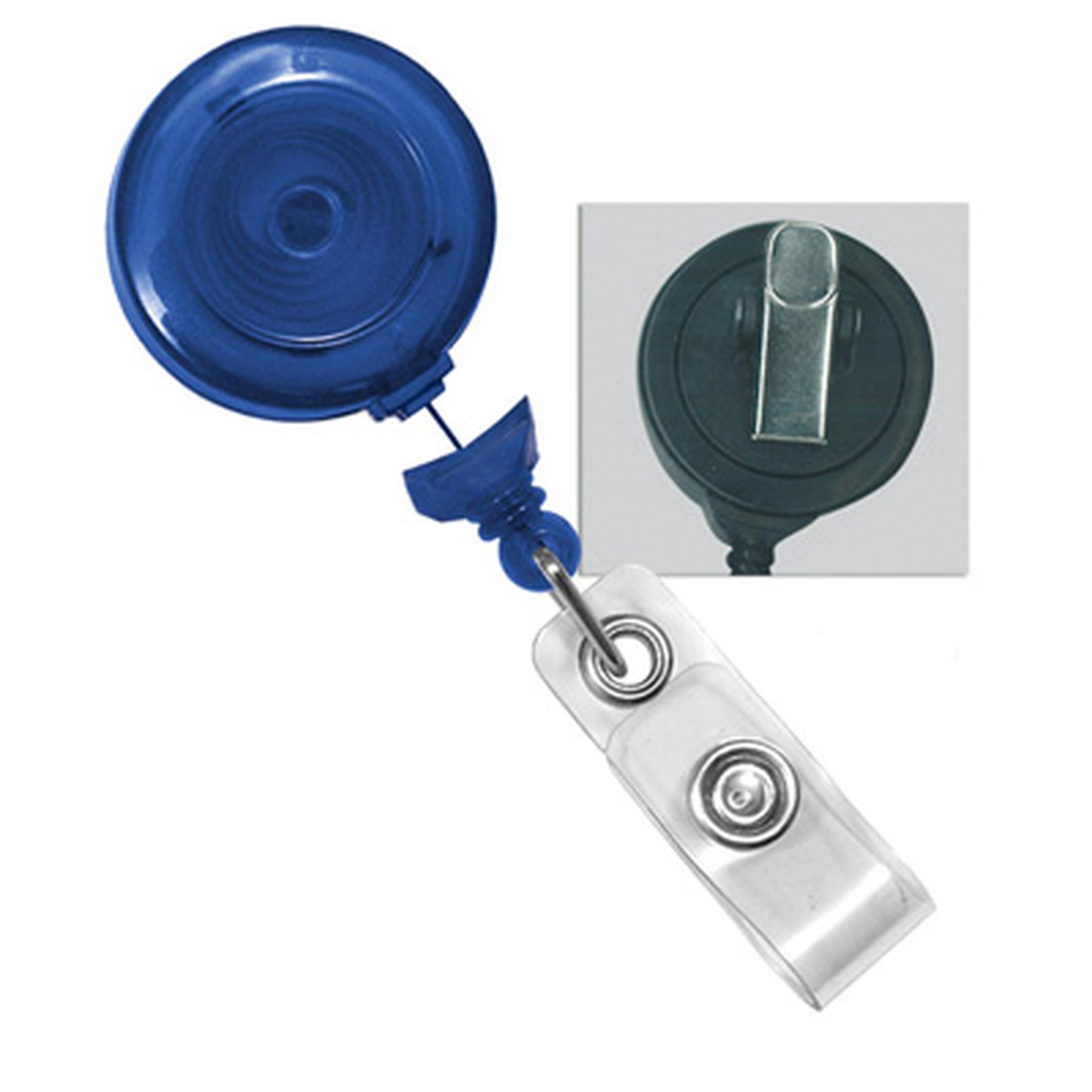 Navy Blue Badge Reel with Clear Vinyl Strap & Swivel Spring Clip -  IDenticard Canada