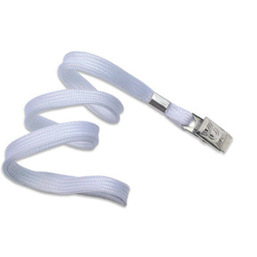 White 3/8" (10 mm) Lanyard with Nickel-Plated Steel Bulldog Clip