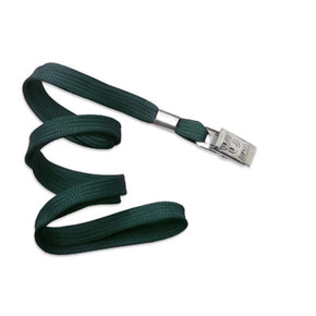 Forest Green 3/8" (10 mm) Lanyard with Nickel-Plated Steel Bulldog Clip
