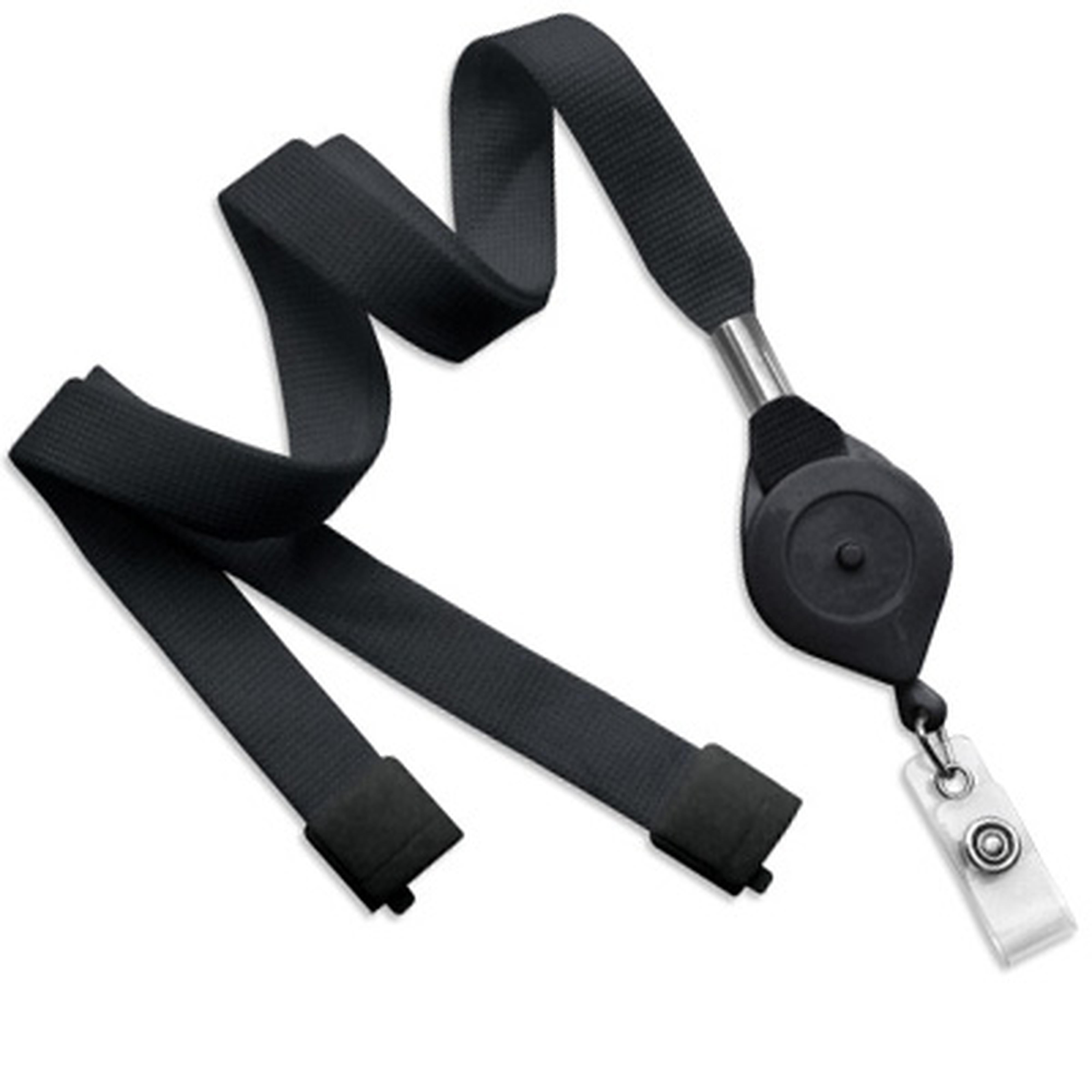 Black 5/8 (16 mm) Lanyard with Breakaway & Slotted Quick-Lock Reel And  Clear Vinyl Strap