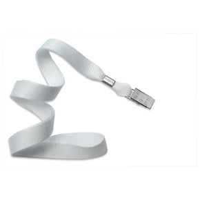 White 5/8" (16 mm) Lanyard with Nickel-Plated Steel Bulldog Clip