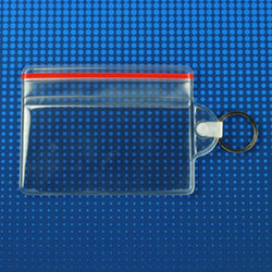 Vinyl Horizontal Badge Holder with resealable closure and key ring, 3.63