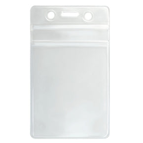 Vinyl Vertical Badge Holder with clear resealable closure, slot and chain holes, 2-5/8" x 3-7-8"