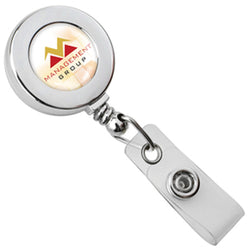 Chrome Round Badge Reel with Strap and Slide Clip
