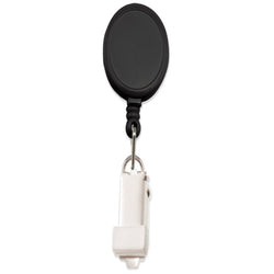 Black Round Badge Reel with Card Clamp and Slide Clip