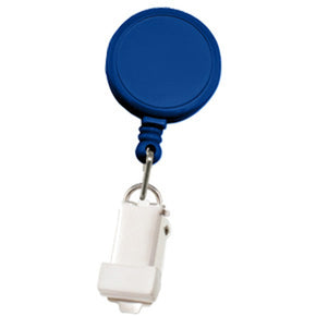 Royal Blue Round Badge Reel with Card Clamp and Slide Clip