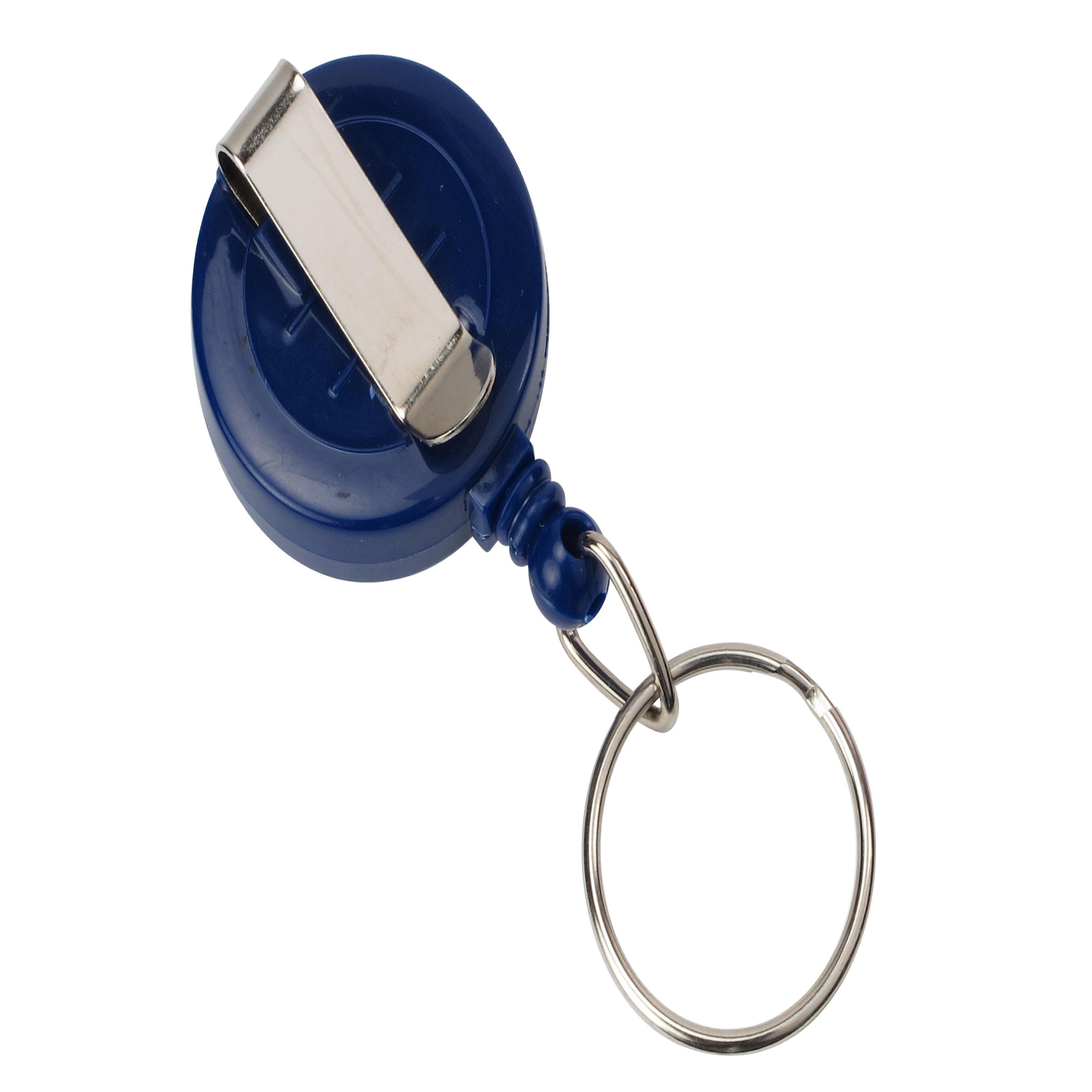 Royal Blue Round Badge Reel With Key Ring And Slide Clip