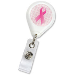 Premium Badge Reel with Pink Awareness Ribbon