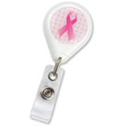 Premium Badge Reel with Pink Awareness Ribbon