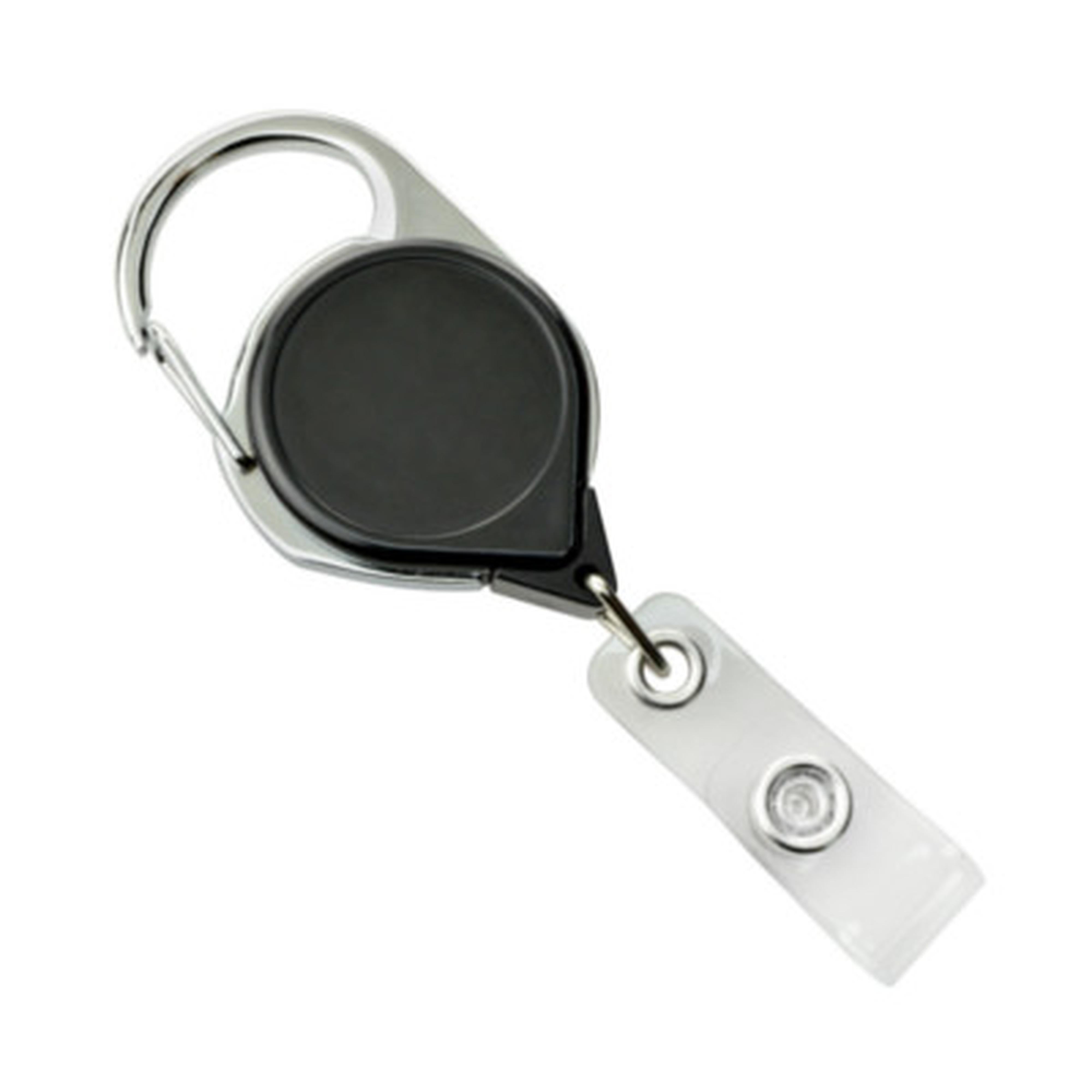 Black Solid Carabiner Card Reels with Belt and Key Rings (Pack of 50) 