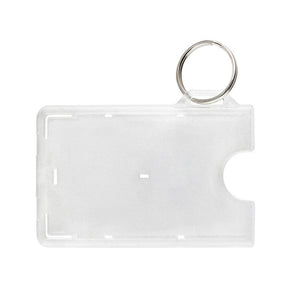 Rigid Plastic Horizontal Card Holder with cut-out, slot and key ring, frosted, 3.38" x 2.13"