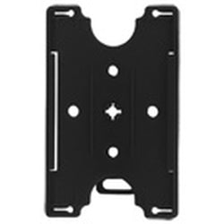 Rigid Plastic Vertical Open Face Card Retainer with rotating clip, slot and chain holes, black, 2-1/8