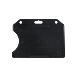 Rigid Plastic Horizontal Open Face Card Retainer with slot and chain holes, black, 2-1/8
