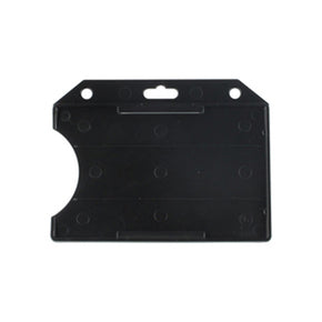Rigid Plastic Horizontal Open Face Card Retainer with slot and chain holes, black, 2-1/8" x 3-3/8"