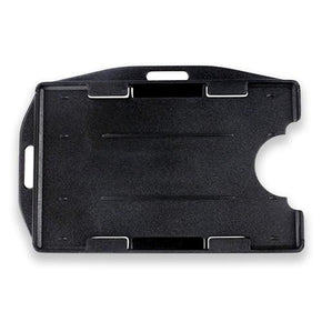 Rigid Plastic Horizontal-Vertical Open Face Two-card Badge Holder, black, 2-3/8" x 3-3/8"