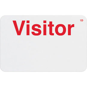 1-day single-piece adhesive expiring badge (handwritten) with printed "VISITOR"