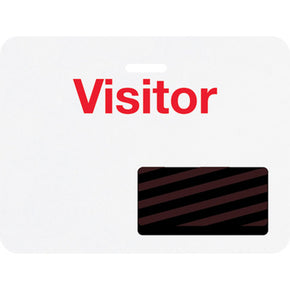 Large slotted badge back (handwritten) with token expiration area and printed "VISITOR"