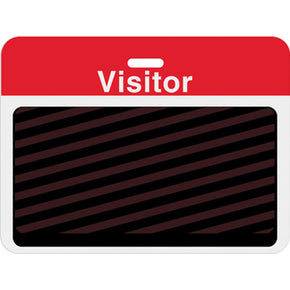 Large slotted expiring badge back with printed red "VISITOR" bar