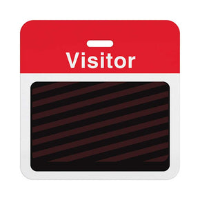 Slotted expiring badge back with printed red "VISITOR" bar