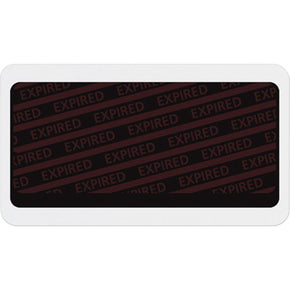 Large adhesive expiring badge back with "EXPIRED"