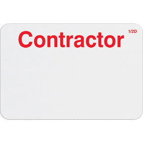 Half-day expiring badge front (handwritten) with printed "CONTRACTOR"