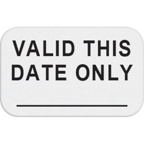 7-day single-piece adhesive expiring token (handwritten) with printed "VALID THIS DATE ONLY"