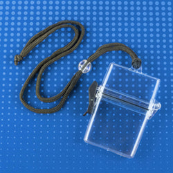 Rigid Plastic Multi-card case with neck cord, 2-3/8