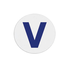 Half-day expiring spot front with printed blue "V"