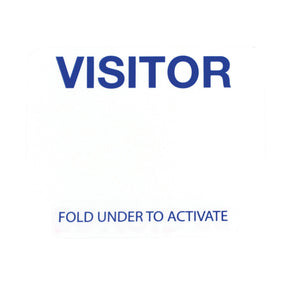 1-day single-piece adhesive tab-expiring badge with printed "VISITOR" (handwritten)
